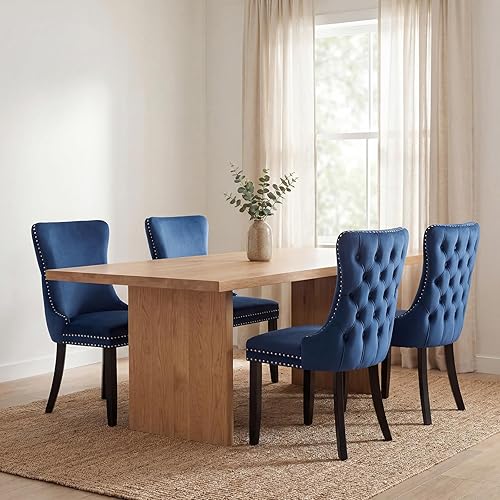 Miniatura 14 de Juego de 6 sillas de comedor de terciopelo beige, Silla tapizada de tela para cocina y comedor, sillas de comedor modernas de mediados de siglo,