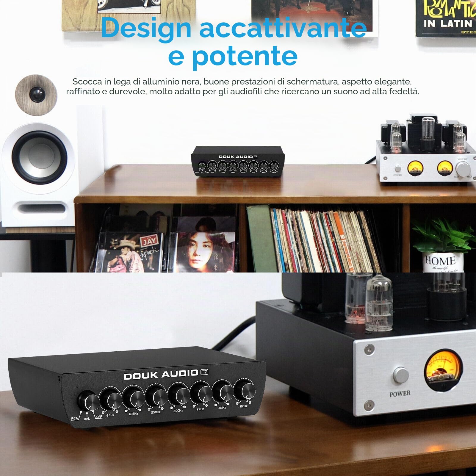 Douk Audio Equalizzatore a 7 bande, bilanciato XLR/RCA preamplificatore per amplificatore domestico