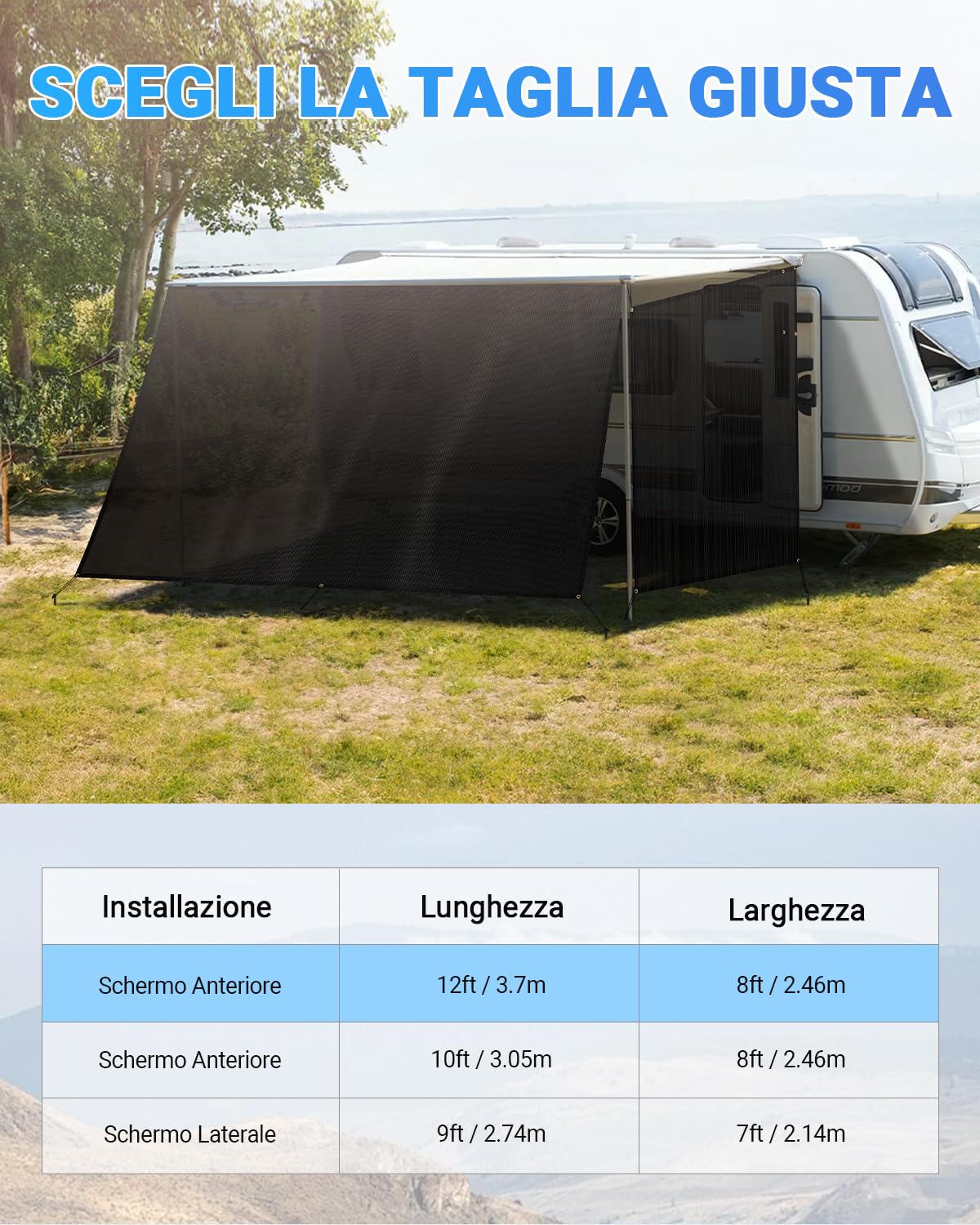 SUPAREE Parasole per Tendalino Camper 3,7 x 2,46m Protezione UV Privacy Maglia nera