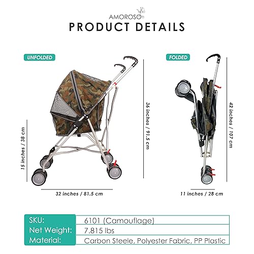 Miniatura 10 de AmorosO Cochecito para mascotas  Cochecito plegable para mascotas  Ventana de malla, impermeable y resistente a las manchas  Uso en interiores y