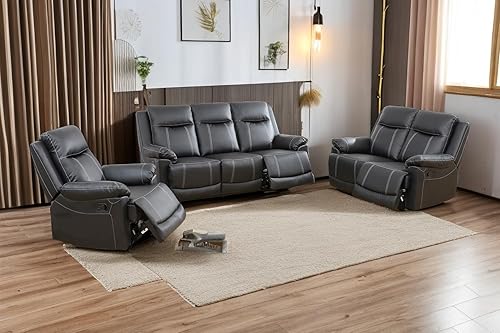 Miniatura 18 de A Ainehome Juego de sofá reclinable de lujo para sala de estar, juego de sofá reclinable de cuero y sillas de dos plazas, juegos de muebles de sala