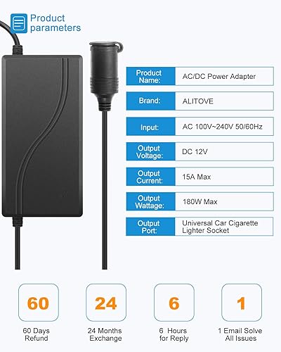 Miniatura 2 de ALITOVE Convertidor de 110 V a 12 V Convertidor de CA a CC Adaptador de fuente de alimentación de 12 voltios 15A 180W y cable de extensión de