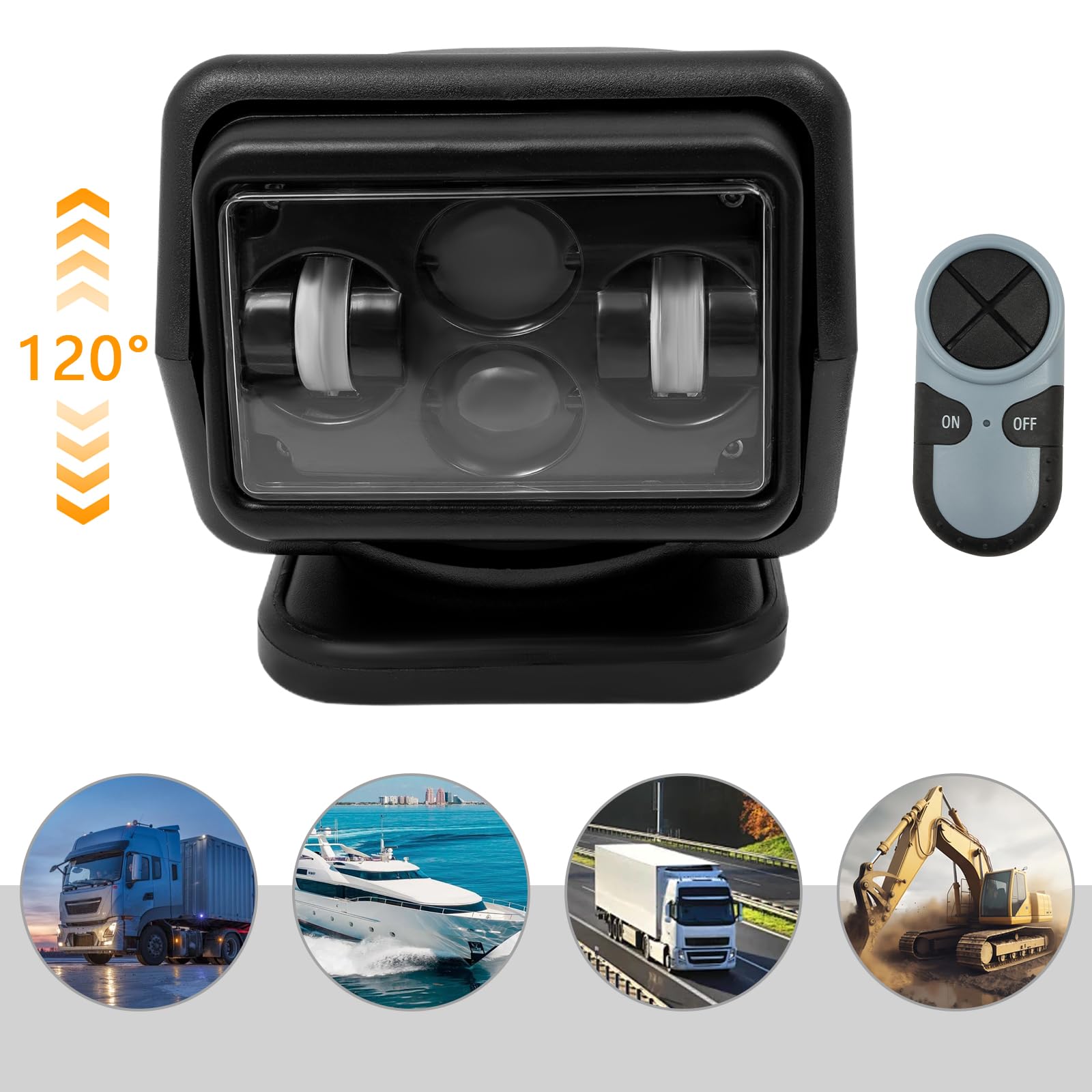 Faro da lavoro a LED con telecomando 60W 8000LM – IP67 Luce da lavoro impermeabile con base magnetica per fuoristrada, camion, imbarcazioni, campeggio – Girevole a 360°, telecomando incluso (Nero)