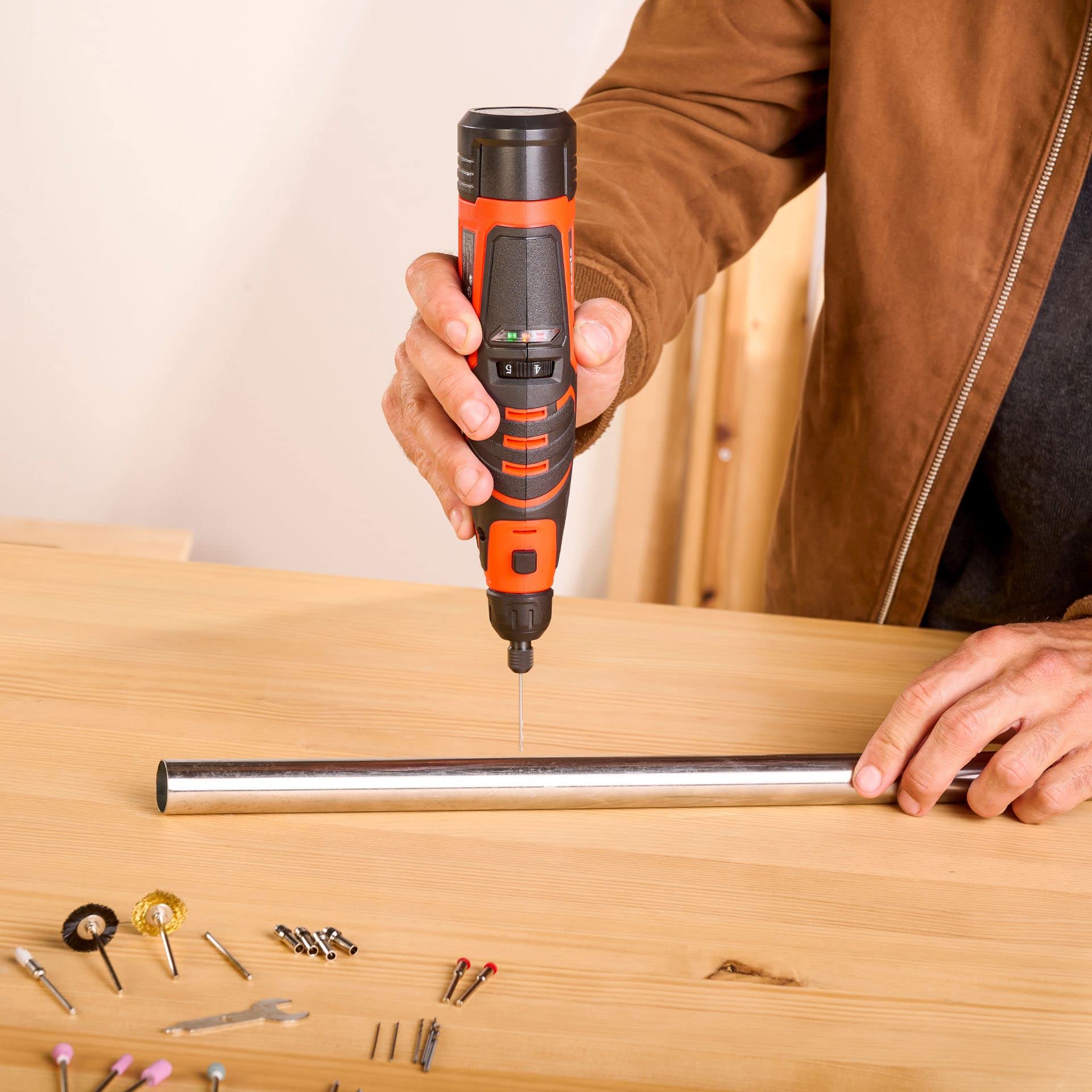CASALS - Mini amoladora eléctrica de 12V | Multiherramienta con 73 accesorios | Amoladora recta con regulador de velocidad | 6 velocidades (500-25.000RPM) | Herramientas de bricolaje profesional