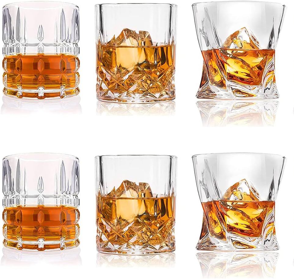 Whiskey Glasses-Premium 330ml Scotch Glasses Set of 6 /Old Fashioned Whiskey Glasses/Style Glassware for Bourbon/Rum glasses/Bar Tumbler Whiskey Glasses(Mixed)