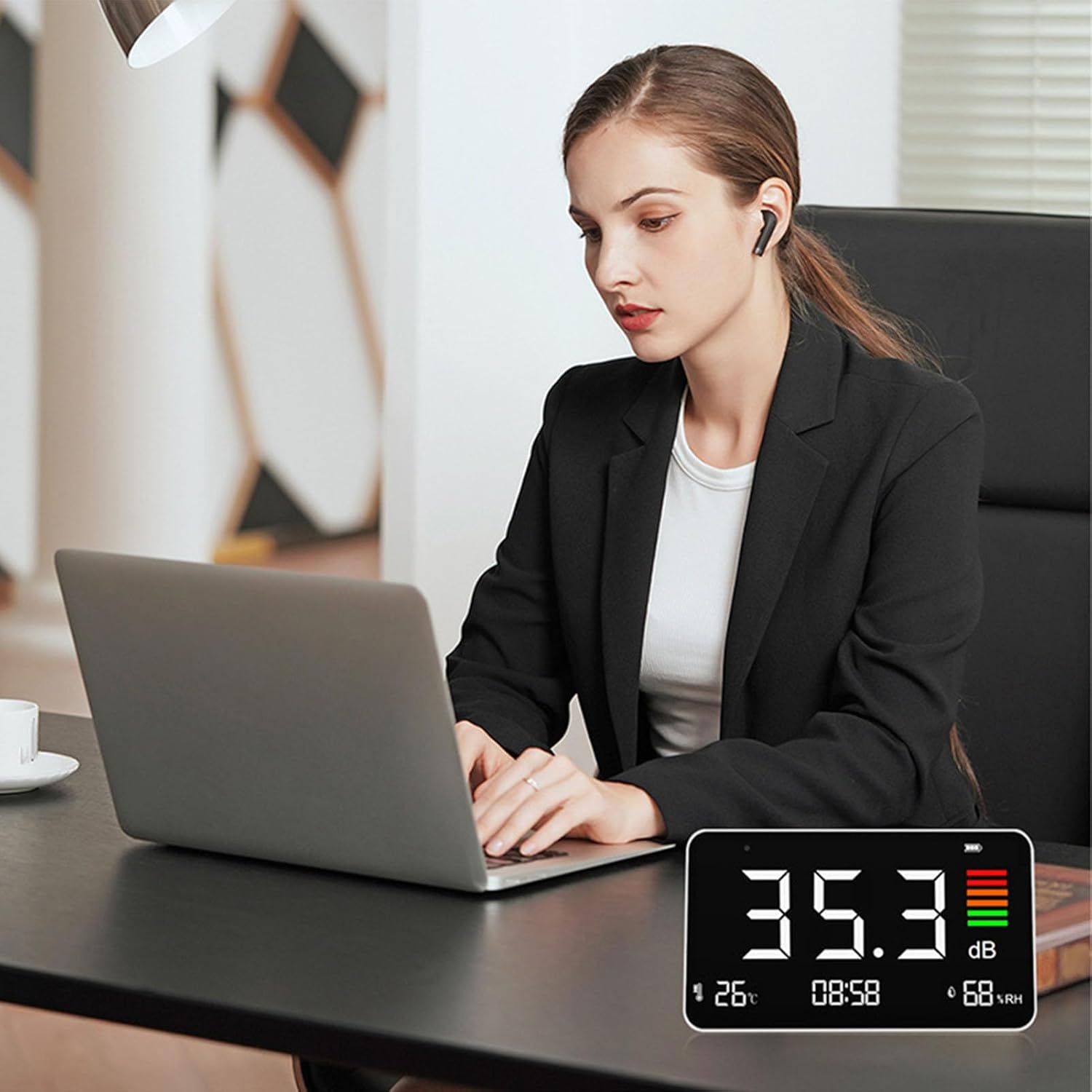 Decibel Meter & Sound Level Meter w Humidity & Temp, 3 in 1 DB Meter, Decibel LCD Reader, Noise Decibel Meter, Rechargeable Battery Powered, for Classroom, Office