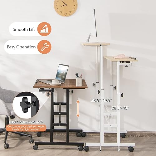 Miniatura 8 de Tangkula Escritorio móvil de pie, escritorio de oficina en casa ajustable en altura con 2 modos, mesa inclinable y ruedas flexibles, carrito de
