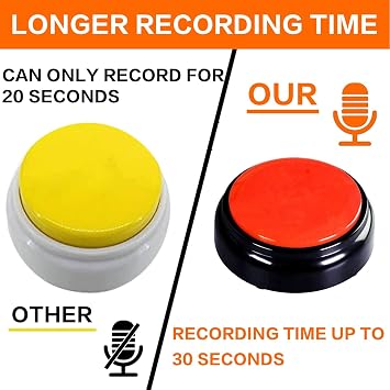 Record Talking Button Easy Button Recording Voice Button Funny OfficeToys Multifunctional Dog Buttons Talk for Communication-Classroom-Friendly Recordable Sound Buttons Buzzer Button(Black+Red