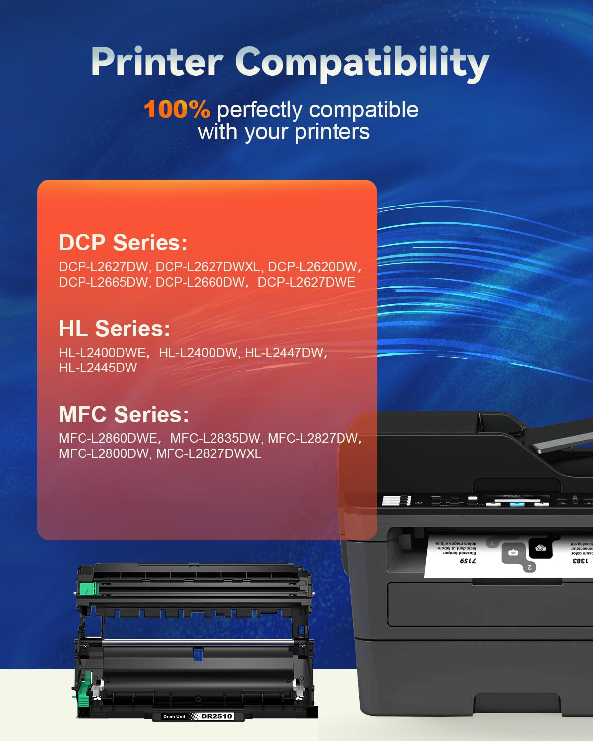 DR2510 Tamburo Compatibile con Brother TN2510 Toner DR 2510 per Brother HL-L2400DWE HL-L2445DW MFC-L2835DW MFC-L2860DWE MFC-L2827DW MFC-L2800DW DCP-L2665DW DCP-L2660DW DCP-L2620DW (NOT TONER)