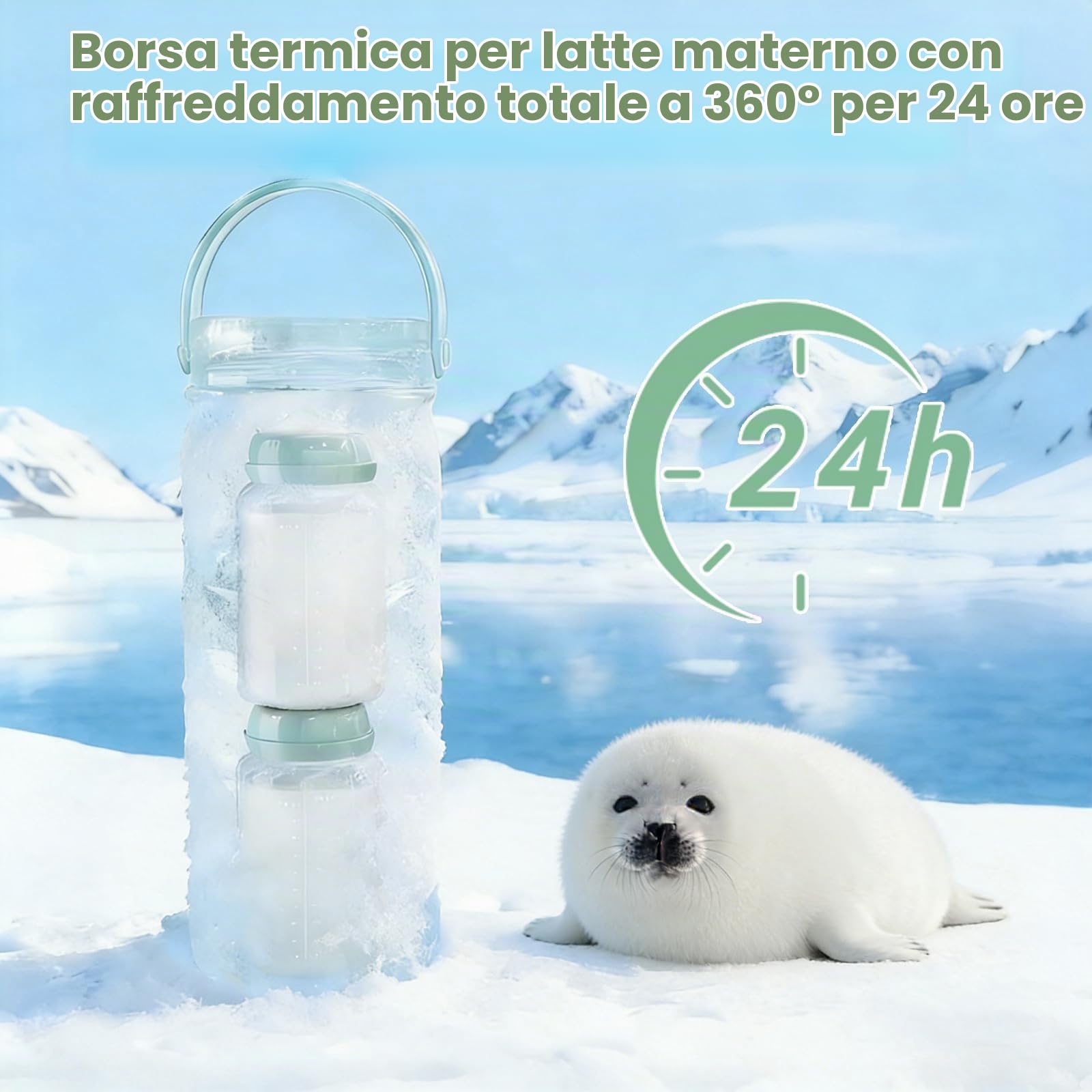 Refrigeratore Portatile per Latte Materno, Raffreddamento Totale a 360° per 24 Ore, Grande Refrigeratore da Viaggio, con 2 Biberon e Contenitori per Conservare il Latte Materno