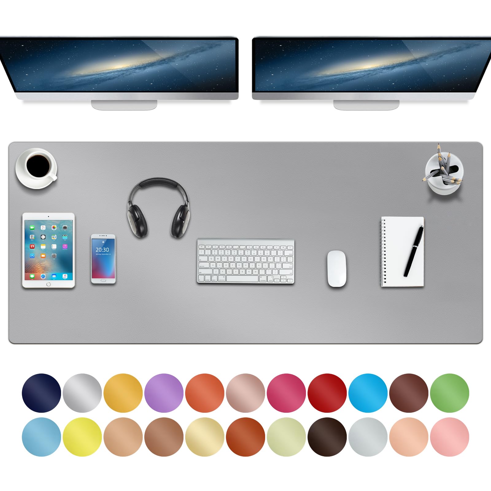 Boutilon Leather Desk Pad 47"x 24" Non-Slip Mouse Pad,Business Desk Pad,Extended Table Protector for Keyboard and Mouse,Desk Writing Pad for Office Home Working Decor (XXXL-Grey)