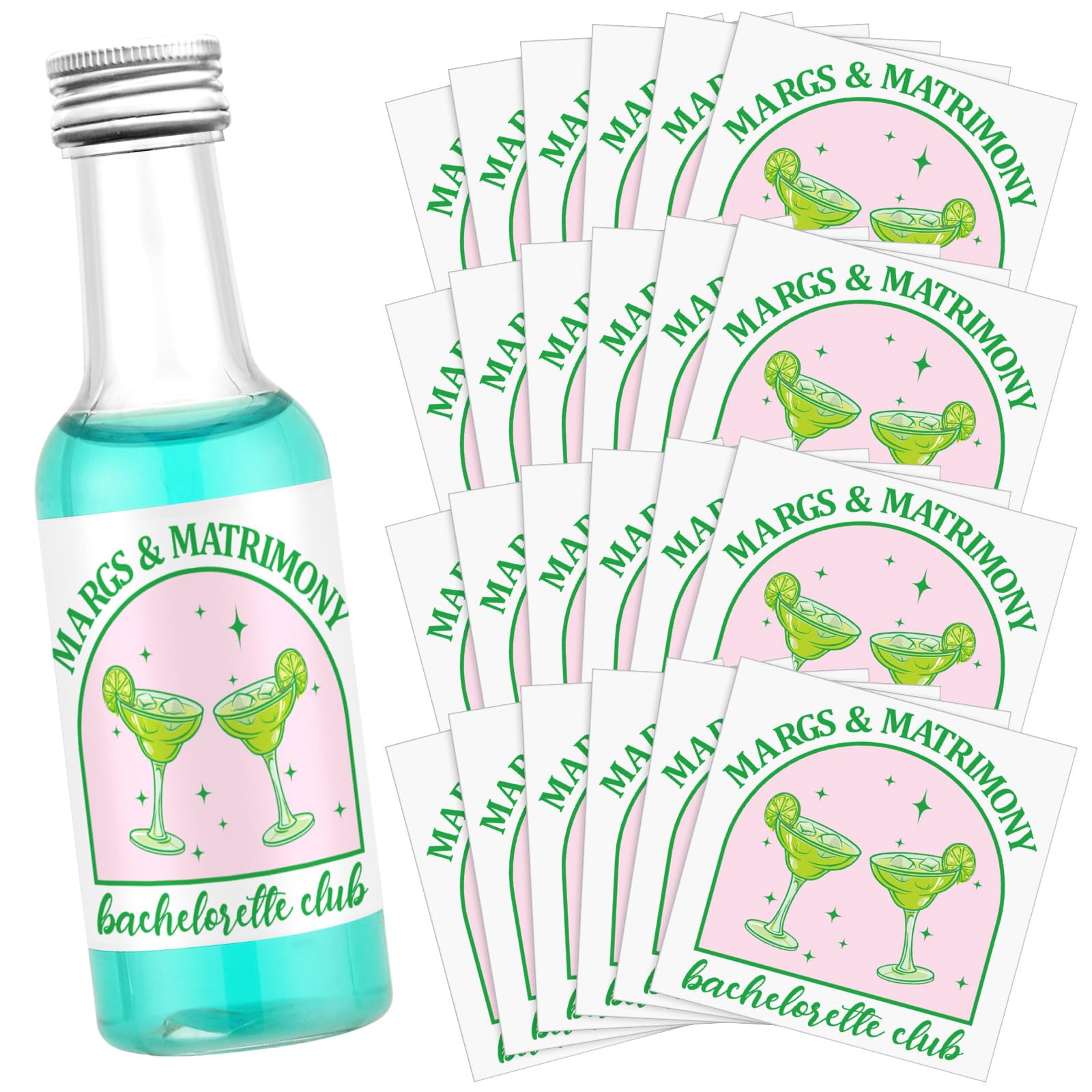 Hillban 24 Pcs Margs and Matrimony Bachelorette Liquor Labels 50 ml Beach Bachelorette Stickers Coastal Water Bottle Sticker for Wedding Engagement