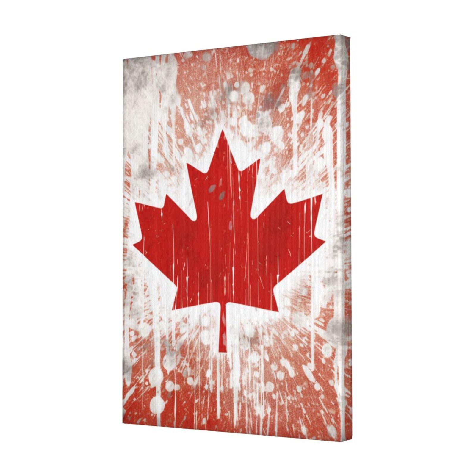 YKLJG Impression sur toile imprimée drapeau du Canada 40 x 60 cm encadrée en bois pour chambre à coucher, cuisine, bureau