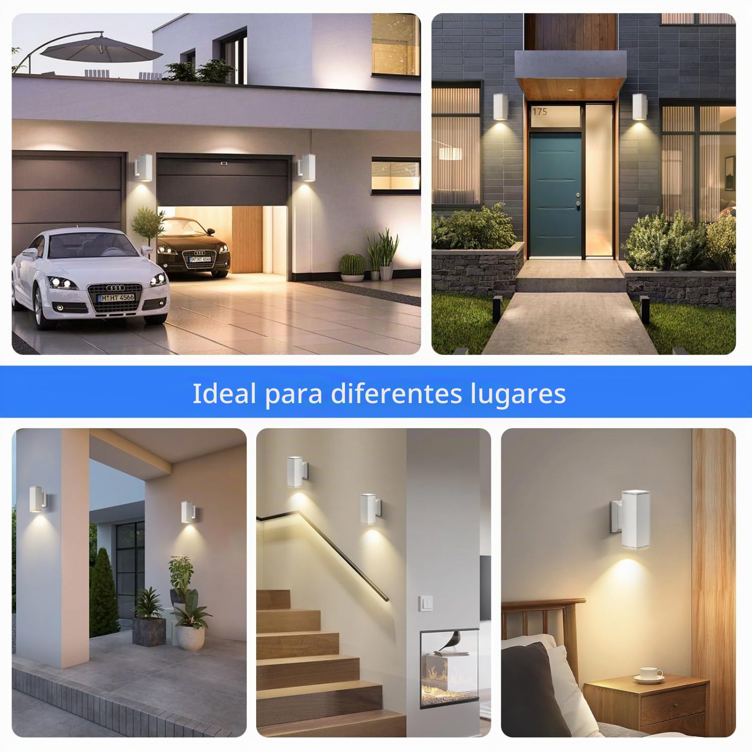 Aigostar 10x Aplique de Pared Exterior/Interior IP65 – Pack 10 Unidades para Terraza, Jardín, Entrada, Pasillo, Balcón. Luz Arriba/Abajo, Aluminio, Cristal Templado, GU10 (No Incluye Bombilla), Blanco