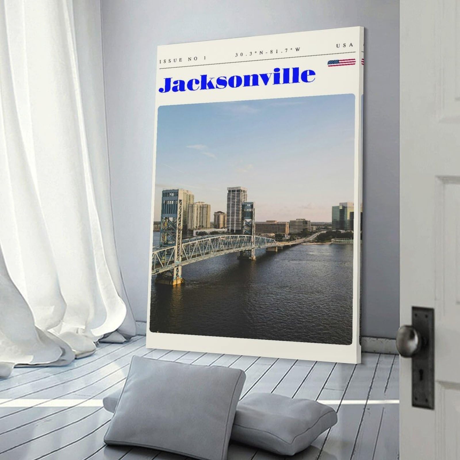 Junmoney Jacksonville Florida Travel Art Decorative Canvas Print, 24x36inch(60x90cm), for Study, Office Or Focused Interiors, Canvas Wall Decor for Creative Rooms