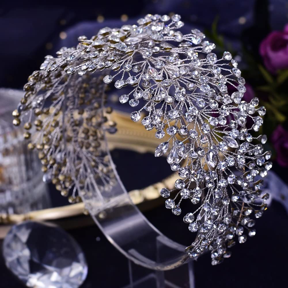 ZYFSHA Biżuteria do włosów Diadem z koroną dla kobiet Opaska ślubna Chluba ślubna Tiara ślubna i korona Akcesoria do włosów księżniczki Wzory Opaski damskie, Hp237-silver