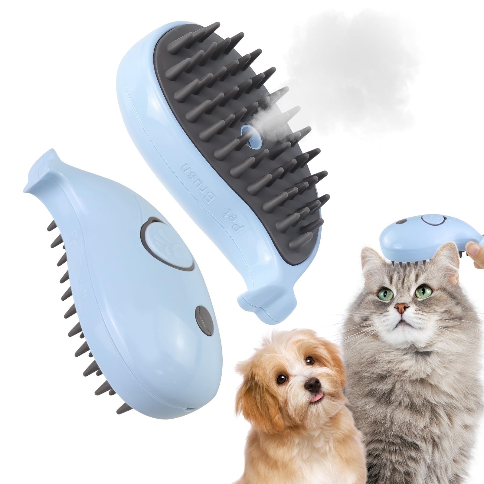 3 En 1 Cepillo Vapor Para Gatos, Spray Autolimpiante Cepillo Para Gatos Con Vapor - Para Eliminar Los Enredos Y El Pelo Suelto De Gatos O Perros, Apto Para Todo Tipo De Mascotas De Pelo Corto Y Largo