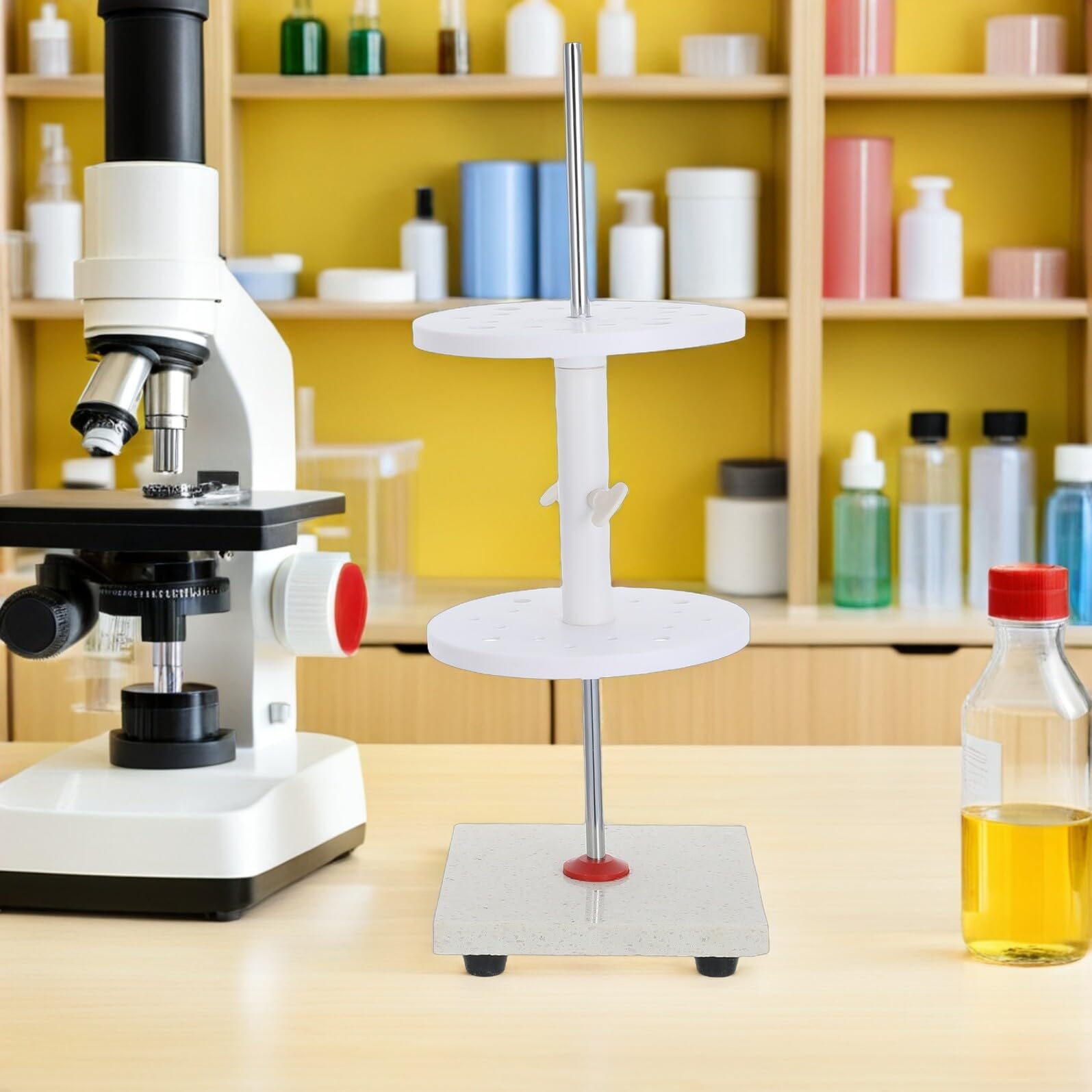 SHINEOFI Soporte para Pipetas de Mármol Diseño Estable y 16 Orificios Giratorios, Organizador Elegante para Suministros de Laboratorio Escolar