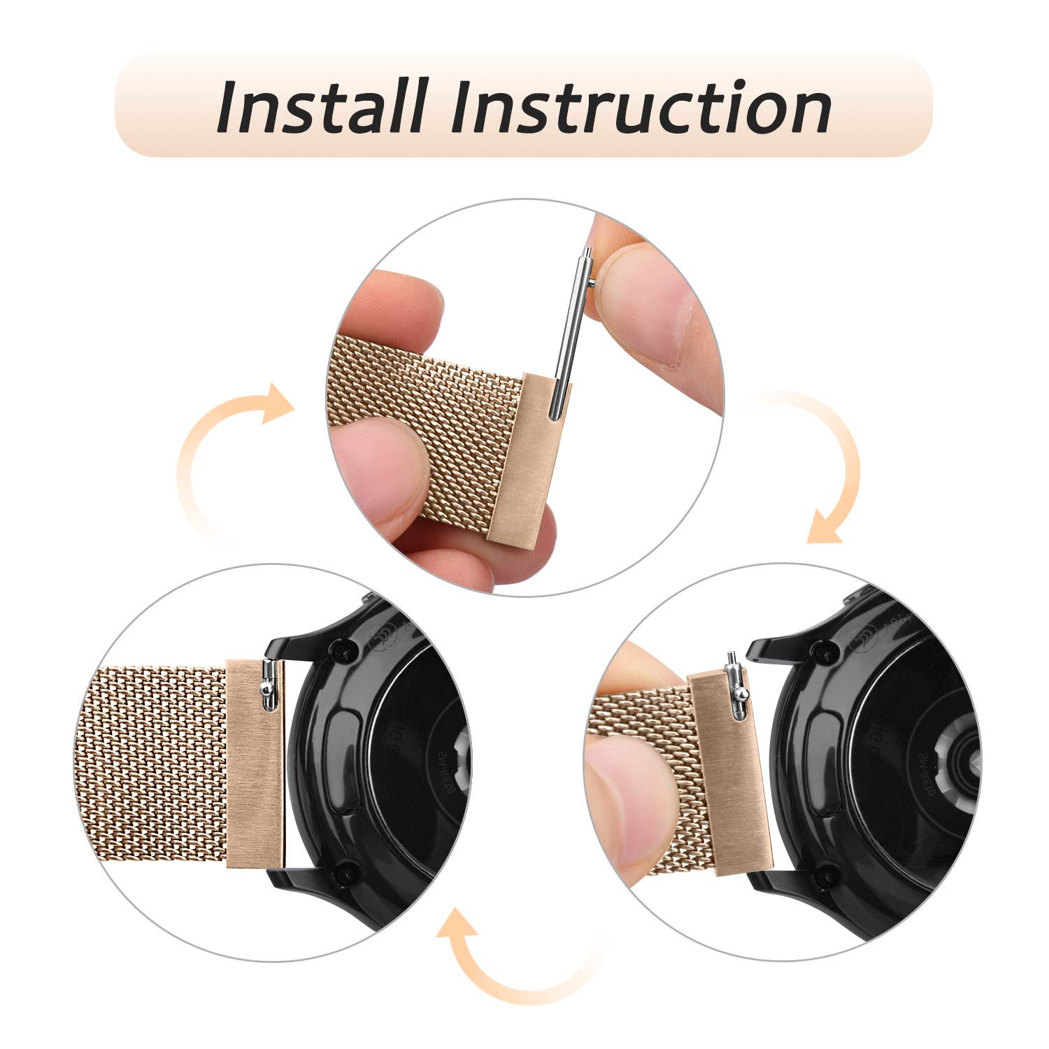 Bracelet en métal 20mm pour Samsung Galaxy Watch Active 2 40mm 44mm/Active 40mm/Samsung Galaxy Watch 42mm/Galaxy Watch 3 41mm, S2 Classic/Gear Sport…