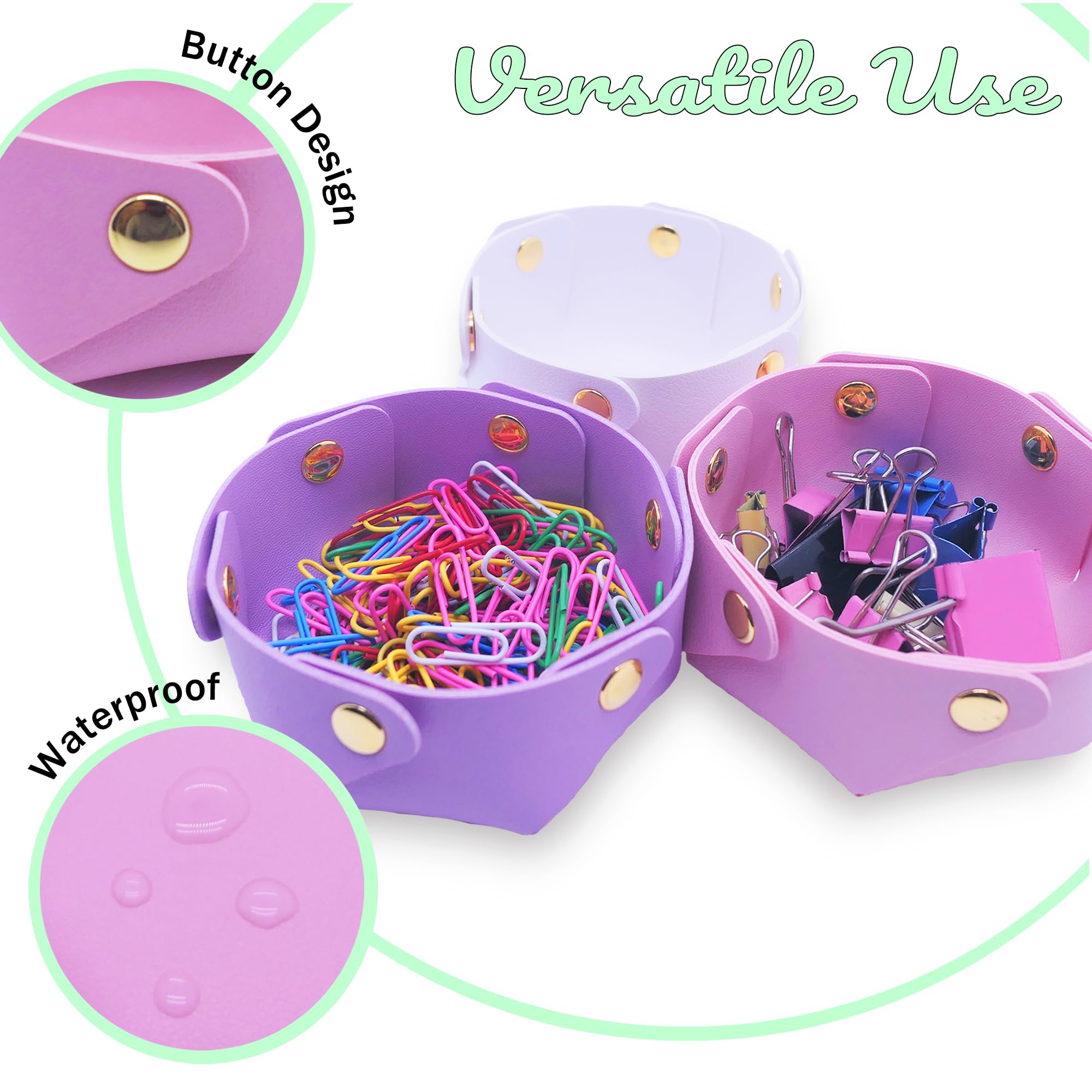 3 Stück niedliche und stilvolle Büroklammer-Halter, weiß/lila/rosa, Büroklammer-Halter für den Schreibtisch, funktionaler Büro-Organizer für Binder-Clips, dekoratives Arbeitsplatz-Accessoire für