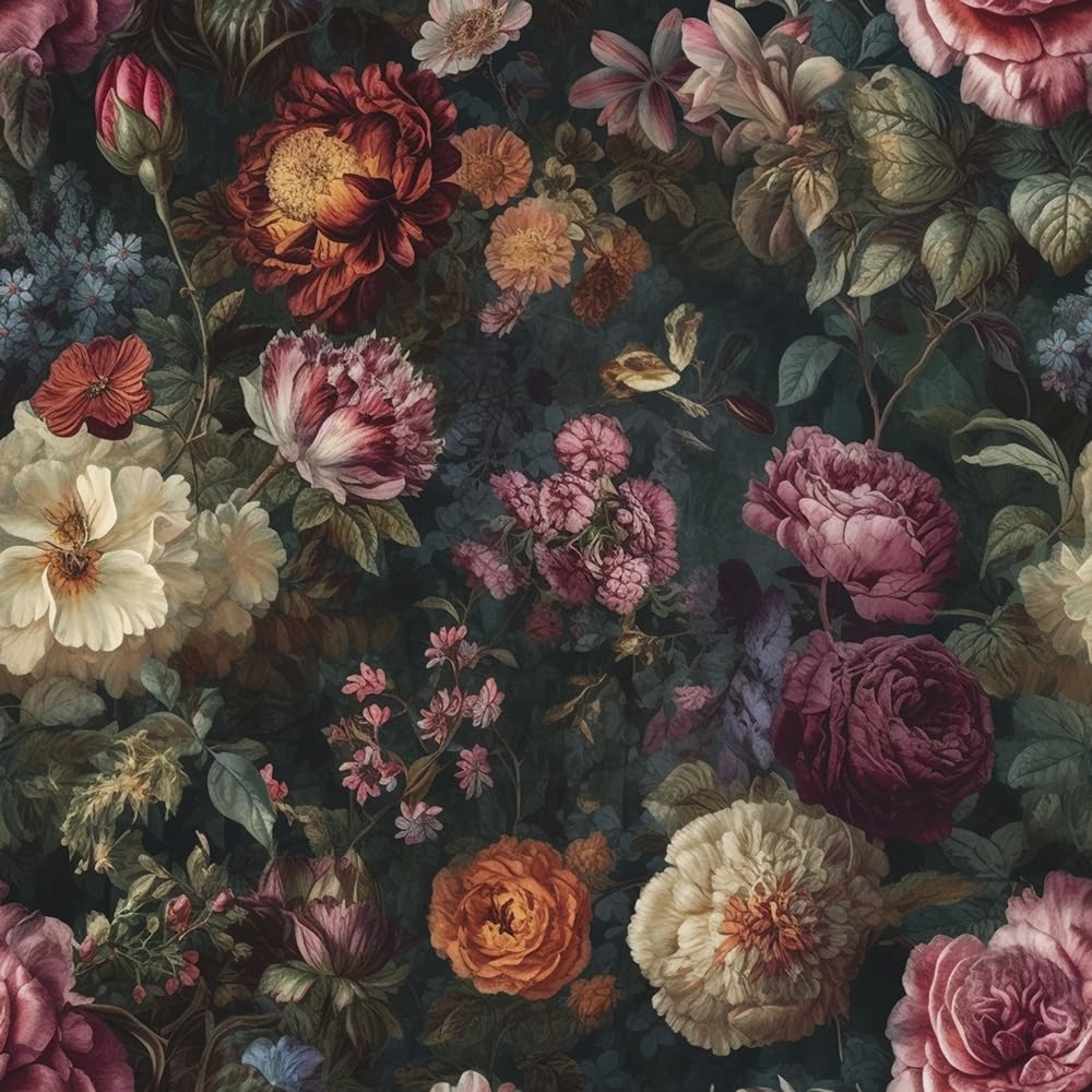 VistaPalette 18"x236"Retro Boho Black/Red Peony Flowers Peel and Stick Self Adhesive Wallpaper Removable Contact Paper Stick on Easy Peel Off Wall