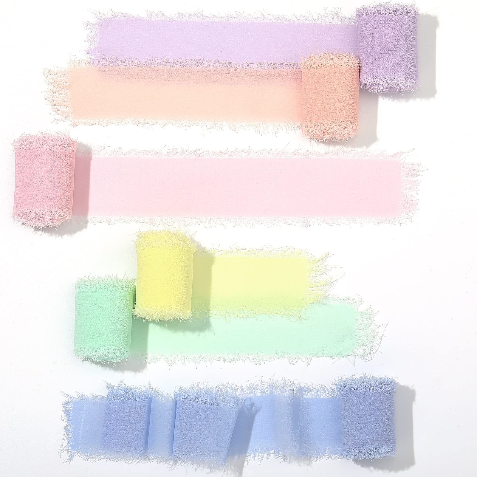 6 Rolls Handmade Fringe Chiffon Silk Ribbon 1.5