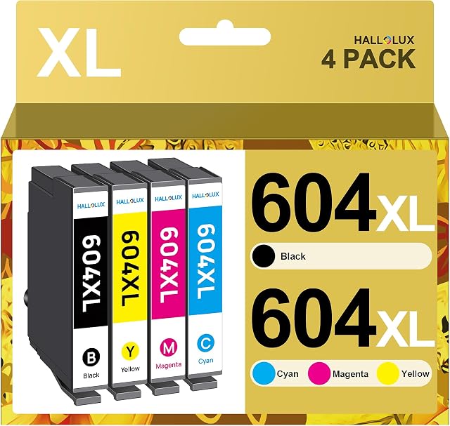 HALLOLUX 604XL Ink Cartridges Multipack High Yield Compatible for Epson 604XL 604 XL for XP-2200 XP-2205 XP-3200 XP-3205 XP-4200 XP-4205 WF-2910DWF WF-2930DWF WF-2935DWF (Black Cyan Magenta Yellow)
