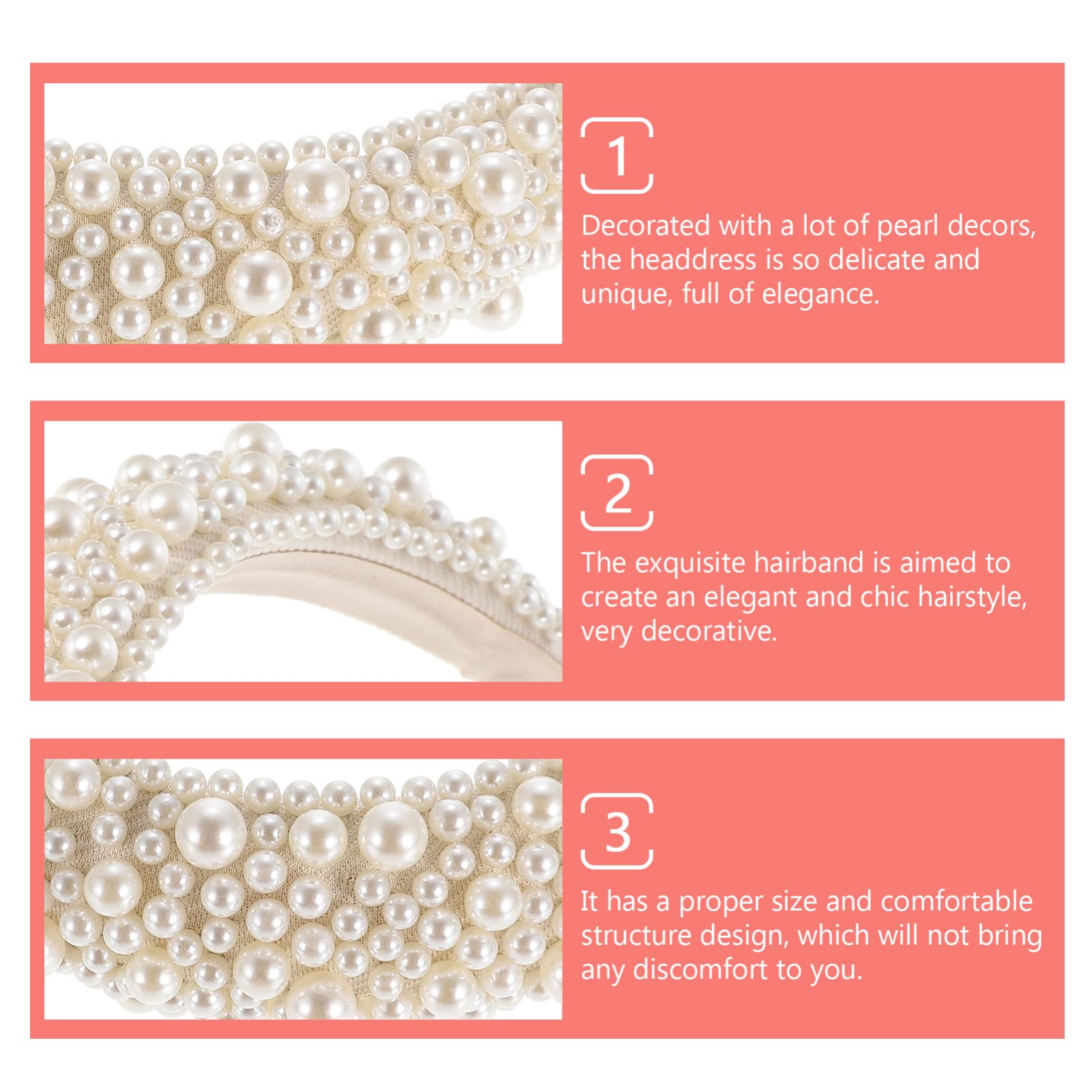 Beaupretty Pearl Hairband Wide Baroque Sponge Headband with Embellished Pearls for Women Bridal Parties and Daily Wear Hair Accessory - Image 2