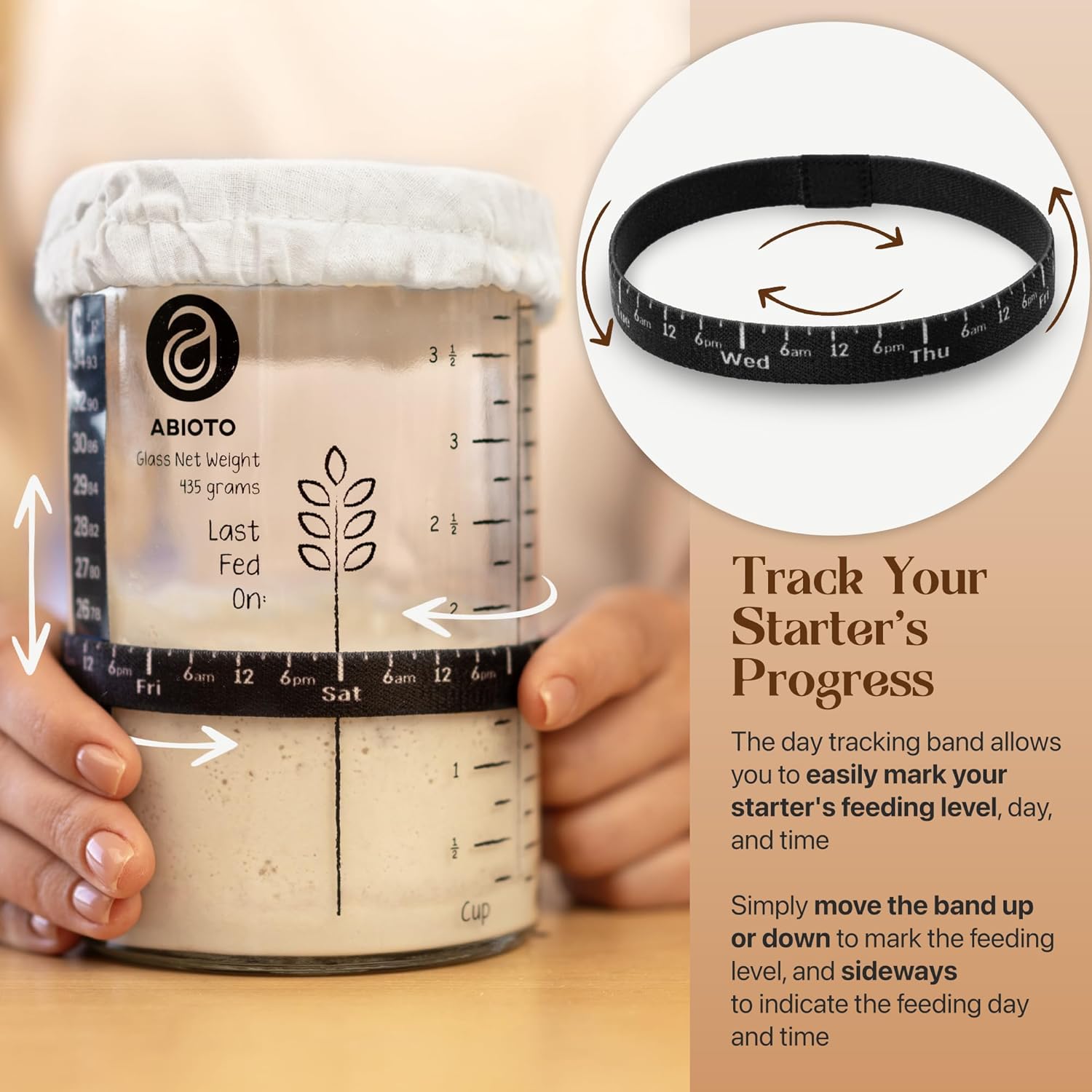 Sourdough Starter Jar Kit, Includes 34 oz Sourdough Starter Jar with Metallic Lid, Silicone Spatula, Feeding Tracker, Extra Thermometer Strips & Breathable Covers – Sourdough Bread Starter Kit - Image 4