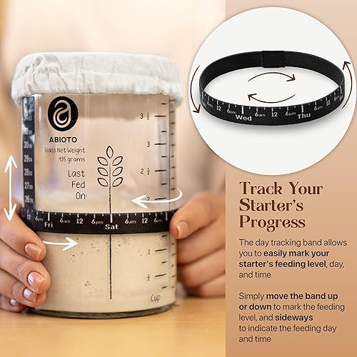 Miniatura 4 de Kit de tarro básico de masa madre con tarro de vidrio de 34 onzas, tiras de termómetro adicionales y cubiertas transpirables incluidas en el kit de