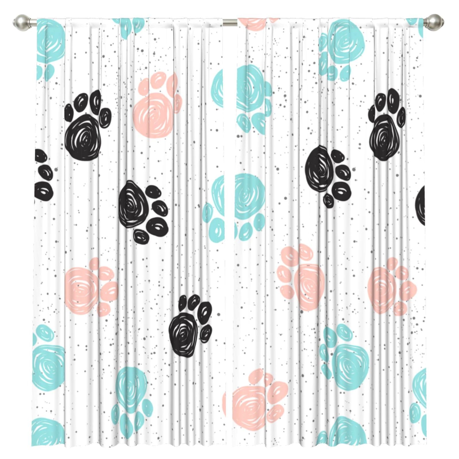 InOmak Dog Paw Print, 2 Panels Window Curtains 52 x 84 Inch Blackout Curtains for Living Room Bedroom