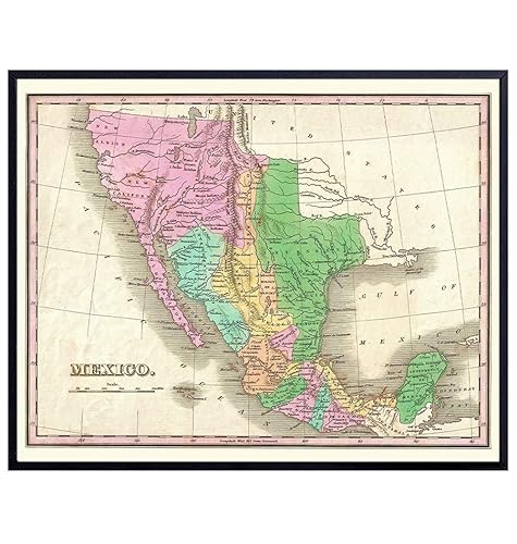 Mexican Wall Art & Decor - Mexico Map - Mexican Gifts - Vintage Map - Mexican History - Chicano Art Wall Decor - Mexicano Mapa Artes Decoraciones