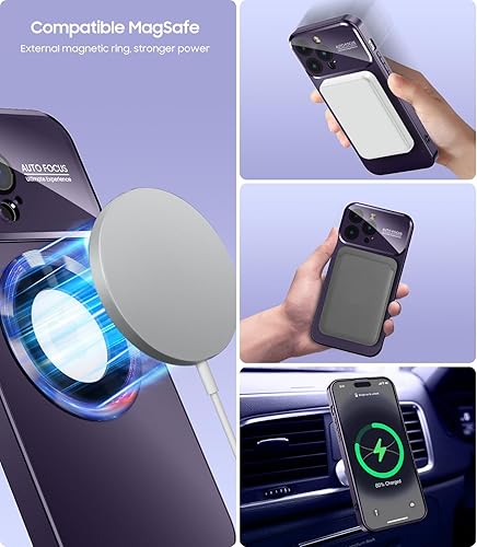 Miniatura 3 de Funda magnética para iPhone 13 Pro, compatible con MagSafe, protector de lente de cámara integrado, vista de logotipo, funda de grado militar a