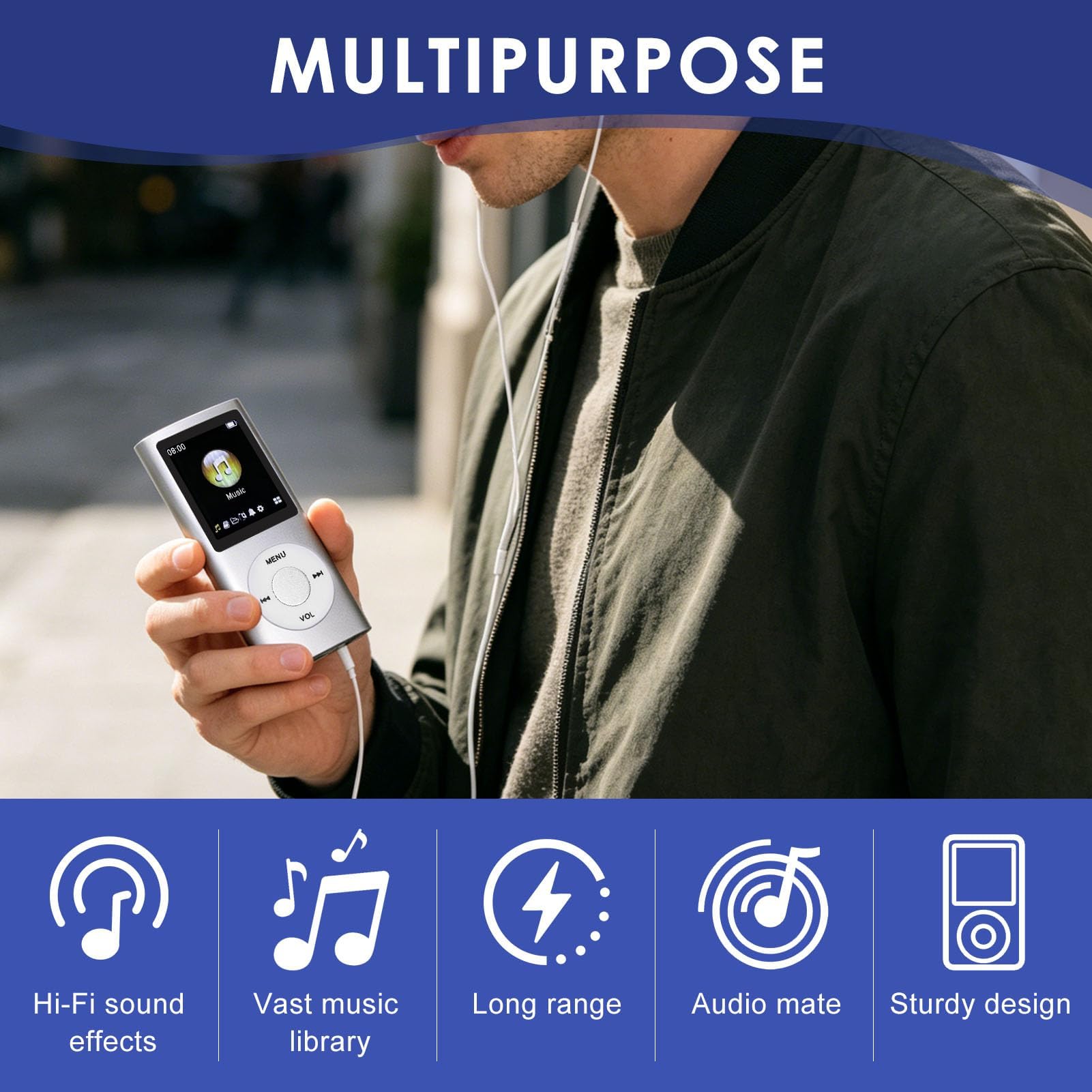 MP3/MP4-Player Unterstützt Bis zu 64 GB TF-Karte Tragbarer MP3 Musik Player 1.8 Zoll LCD Bildschirm Audio Player Media Player FM Radio mit Verlustfreiem Sound für Reisen, Fitnessstudios und Büros