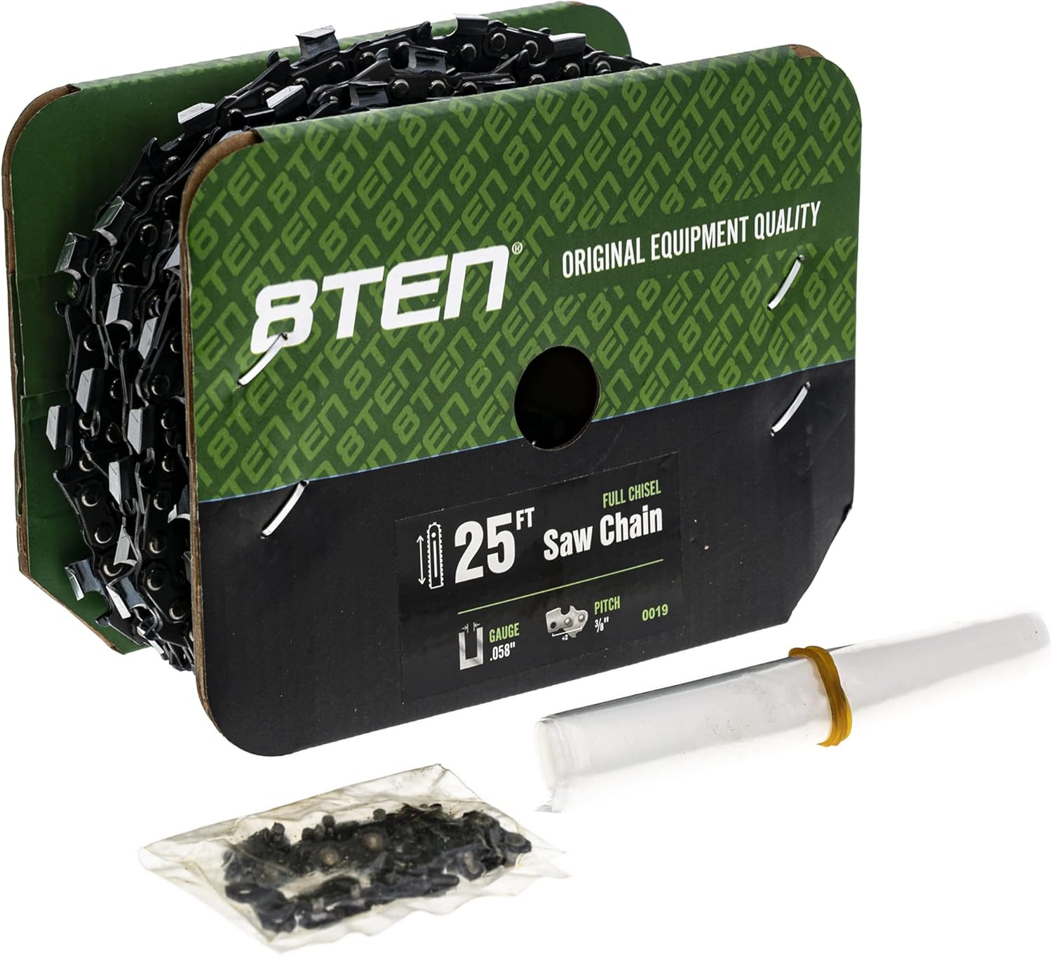8TEN Chainsaw Chain Bulk Reel Full Chisel 25 Foot .058 Gauge 3/8 Pitch