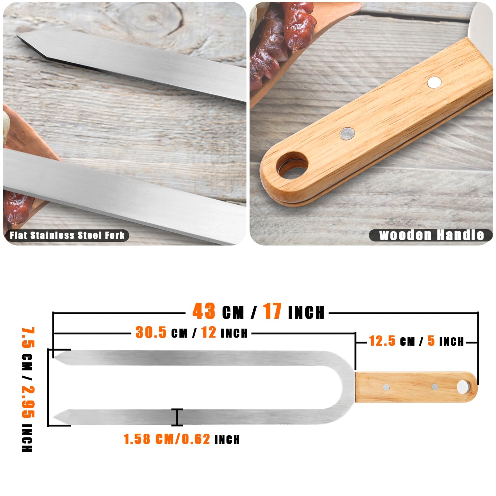 Spiedini per kebab per grigliare, 6 pezzi, 43,2 cm, spiedini a doppia punta per spiedini in acciaio inox, spiedini piatti in metallo, perfetti per carne, pollo, salsicce, verdure, frutti di