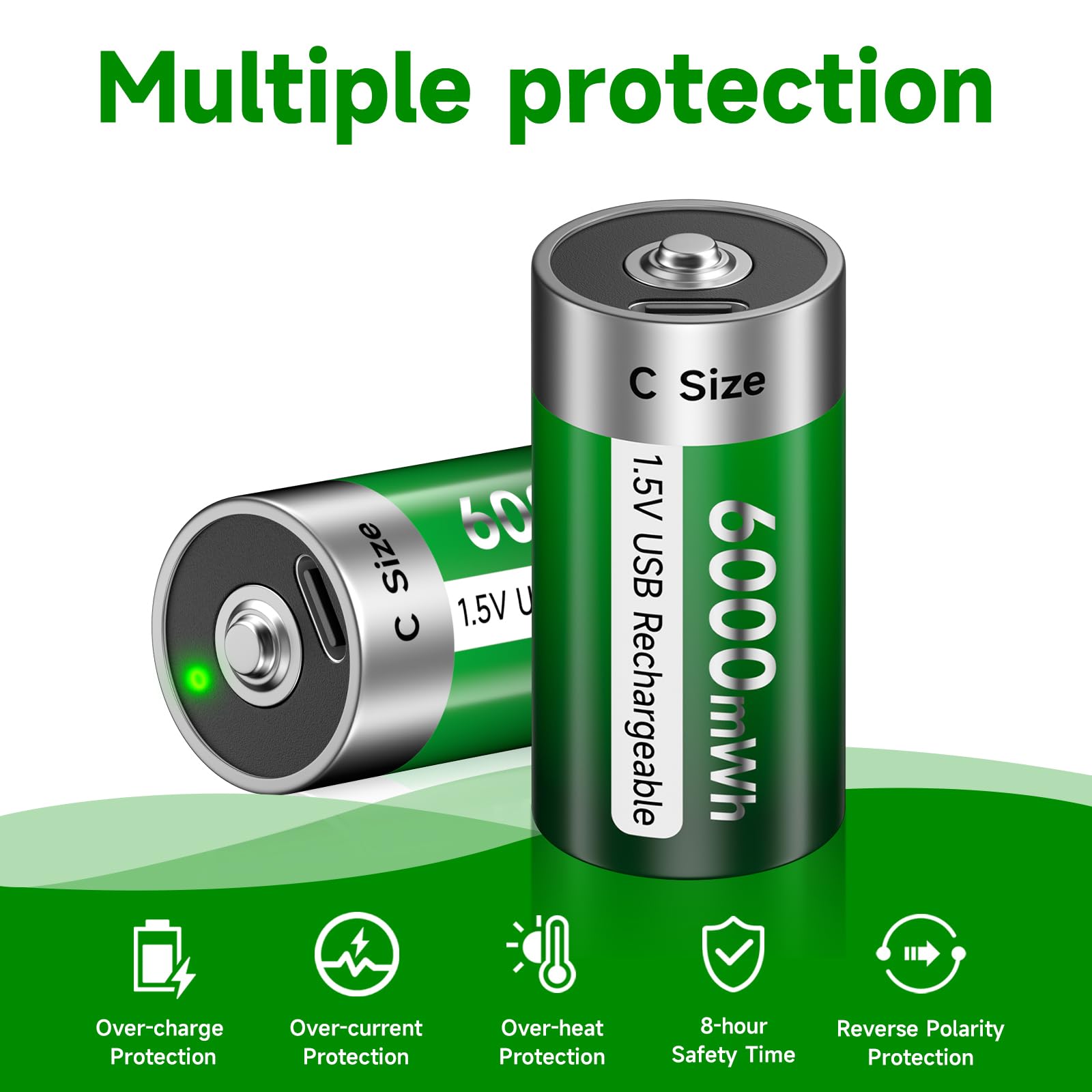 C Pilas Recargables lr14 Batería USB 6000mWh – 1,5 V/Litio Recargables C batería Alta Capacidad con Cable de Carga Tipo C, 3 Horas de Carga rápida (4Pcs)
