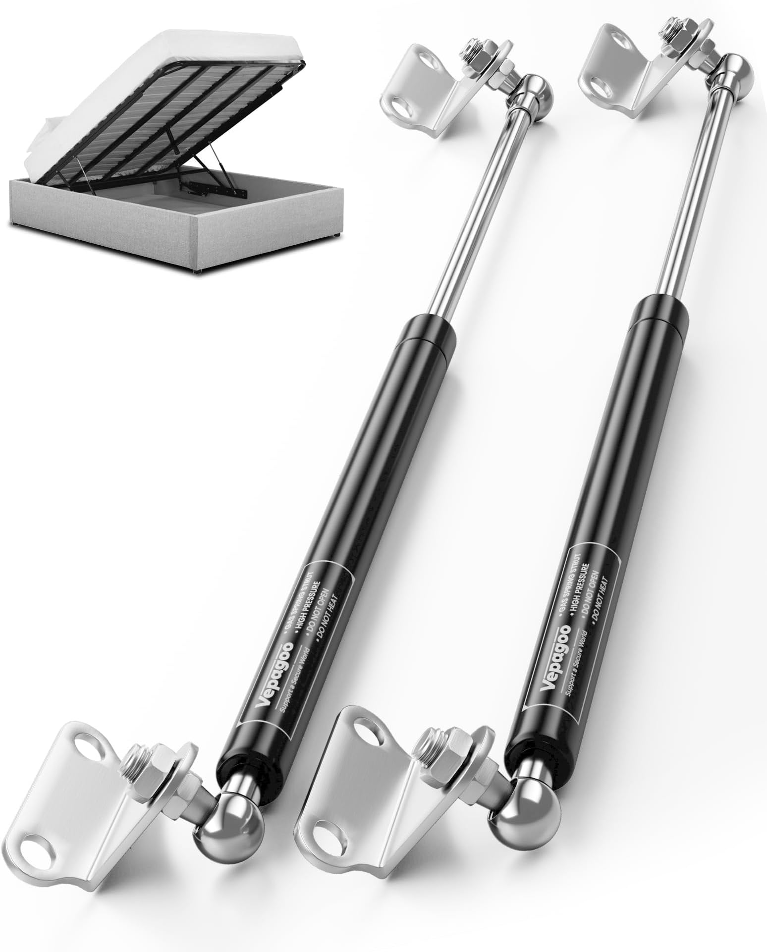 Vepagoo Gas Struts 20 Inch 100 lb/445N for Heavy Lid with Mounting Brackets, Gas Shock Lift Supports Heavy Duty, RV Bed Lift Kit Door (Fit 85lb-115lb Lid), 2pcs (1pair)