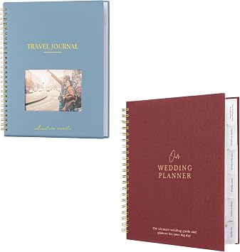 Nook Theory Wedding Planner and Travel Journal Gift Set Perfect for Brides, Newlyweds, and Travel Enthusiast Linen Ocean and Linen Rose