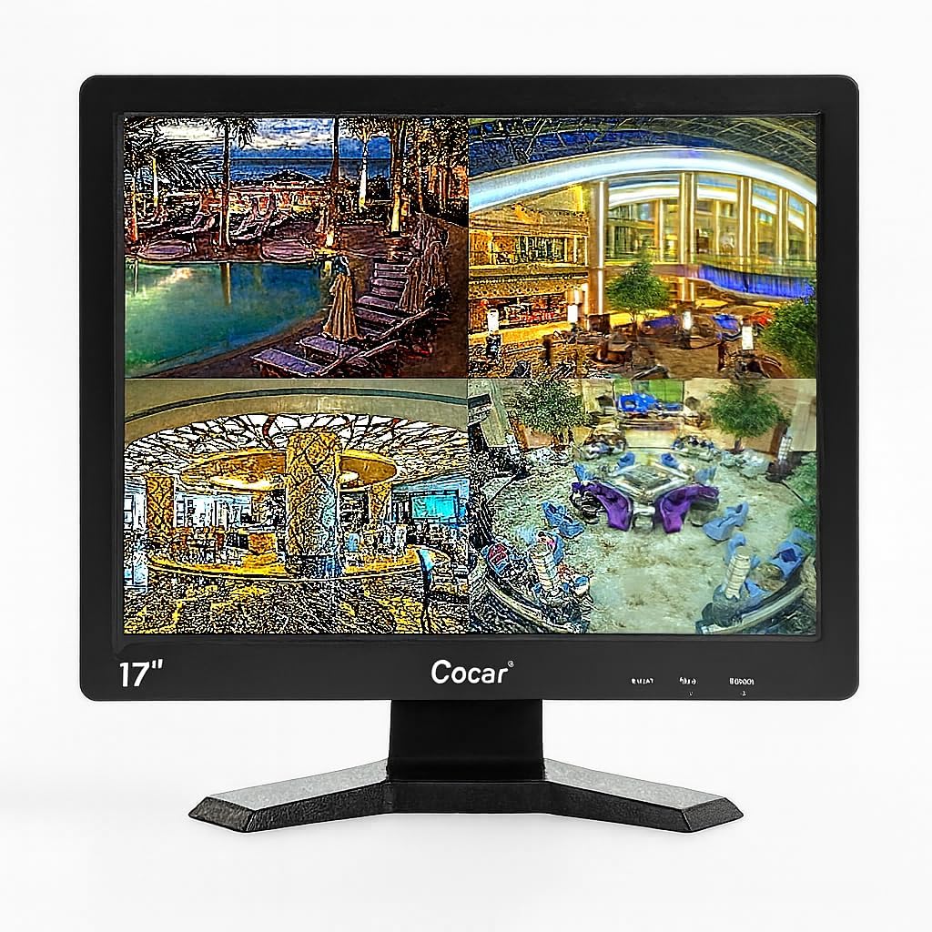 Cocar 17 inch CCTV Security Monitor with BNC VGA HDMI AV Built-in Speaker 4:3 HD Display LCD Screen Display with USB Media Player for Home Surveillance Camera STB PC