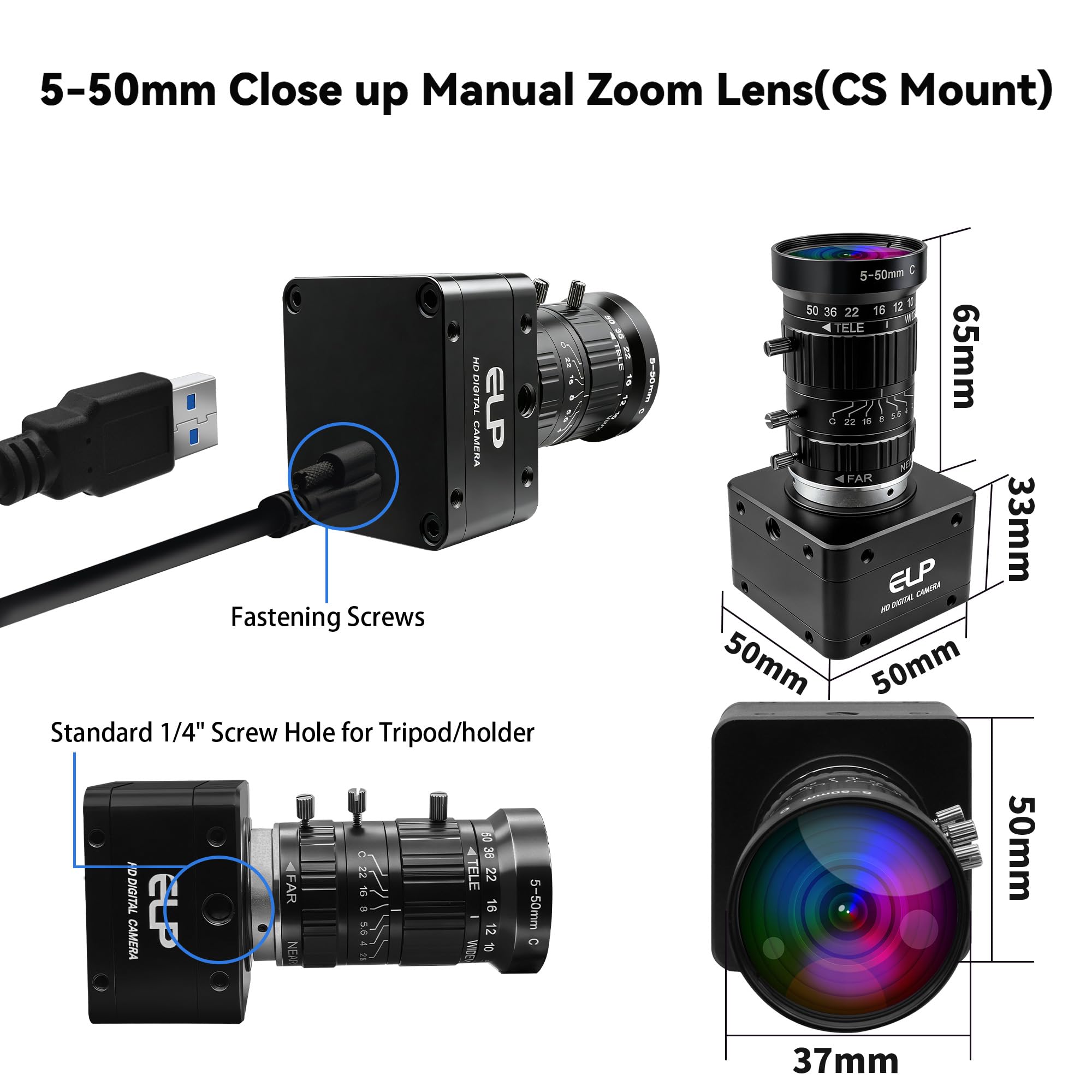 Amazon.co.jp: IFWATER 20MP USB3.0 産業用カメラ、4K UHD 3840P 高