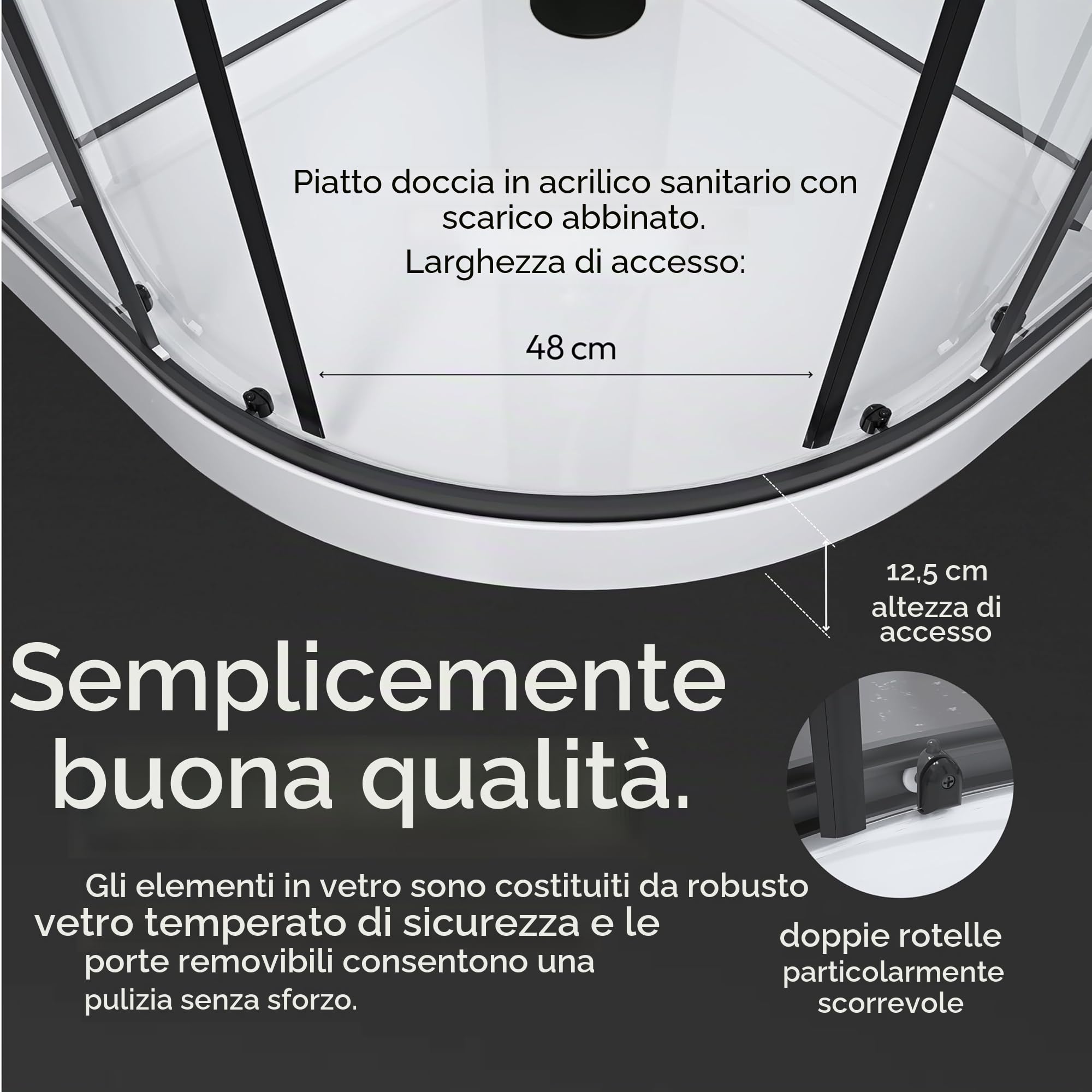 Marwell Doccia completa Prime Style – Box doccia nero/bianco 85 x 85 x 198 – Doccia prefabbricata con piatto doccia e rubinetto – Doccia con telaio in alluminio – Doccia in vetro Design moderno
