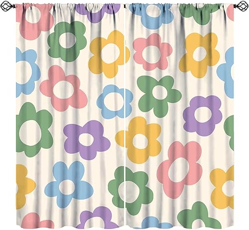 Miniatura 11 de Cortinas de flores rosas de los años 70, retro abstracto, bohemio, rosa, naranja, espiral, ondas, margaritas, estampado floral, cortinas opacas para