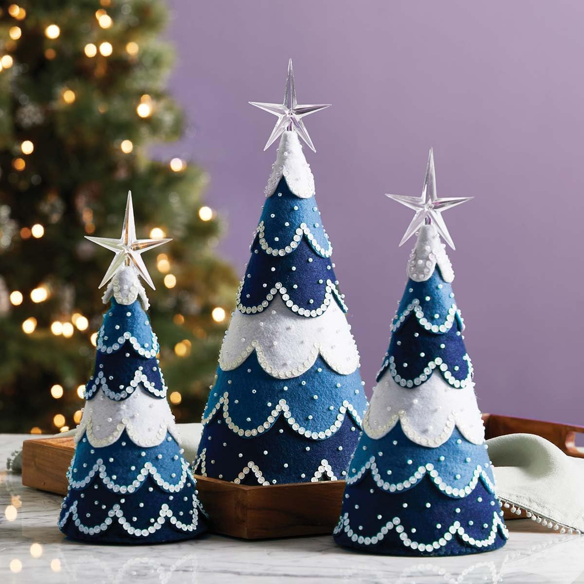 Herrschners Winter Pines Shelf Sitters Felt & Sequin Kit