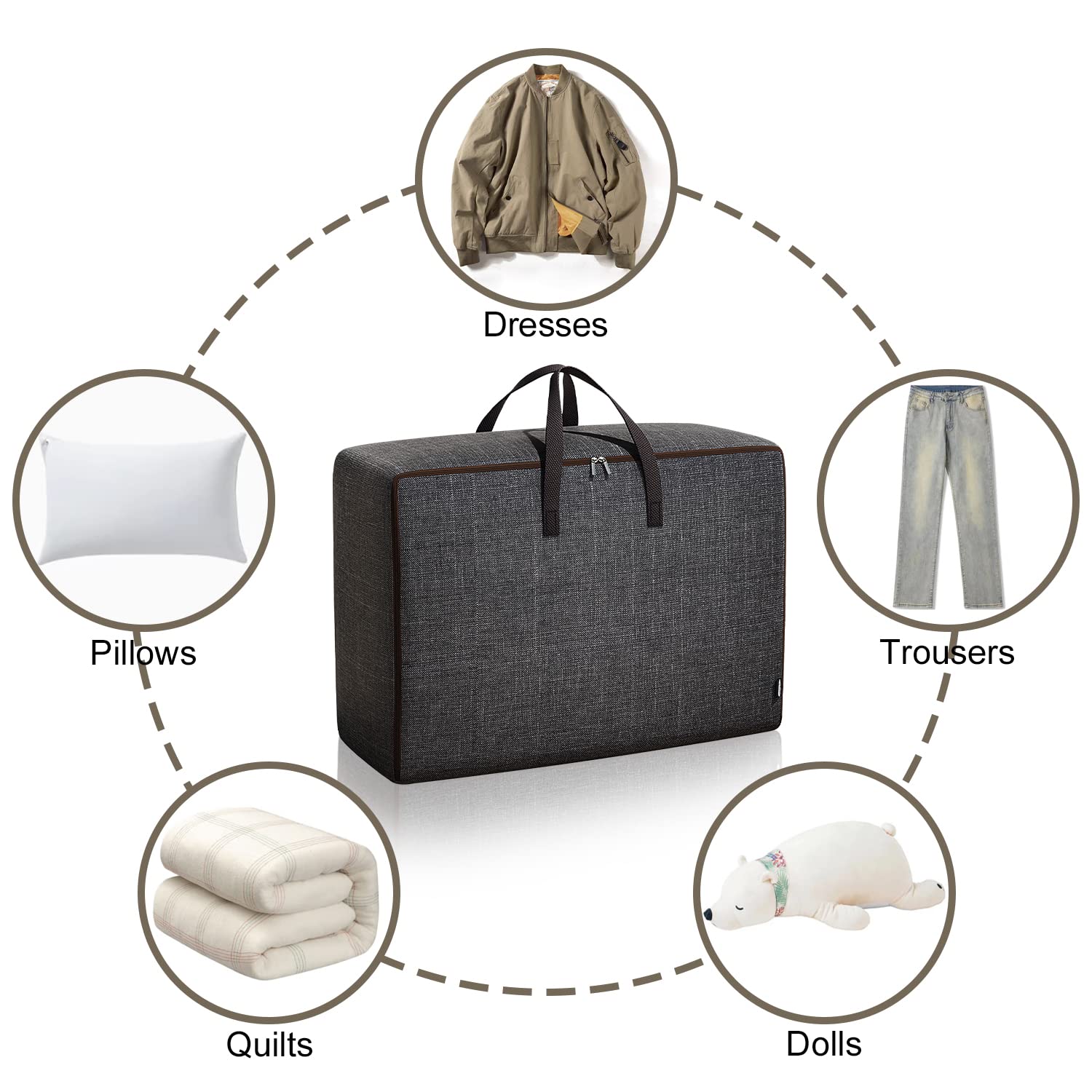 Qozary Grandi borse portaoggetti per piumini, coperte, vestiti, trapunte e asciugamani, borsa organizer migliore e robusta, ideale per armadi, camere da letto, (grigio