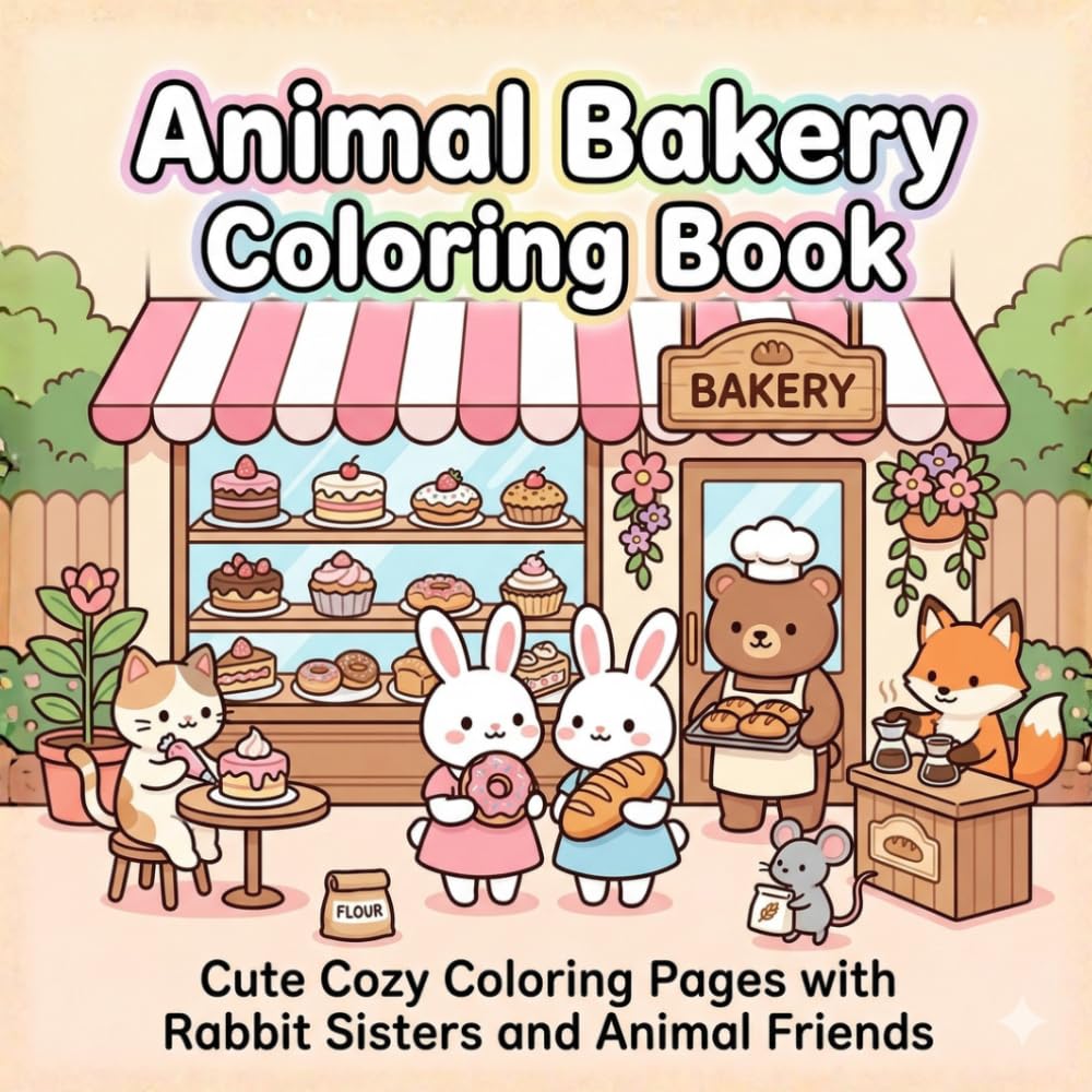 Animal Bakery Coloring Book: Cute Cozy Coloring Pages with Rabbit Sisters and Animal Friends (Little Cozy Escapes)