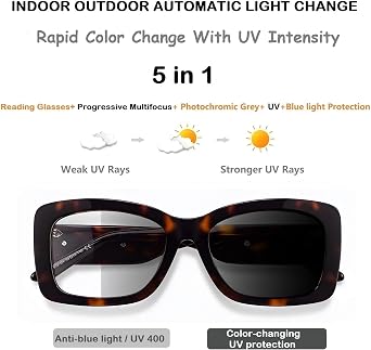 Progressive Multifocal Reading Glasses Women,Photochromic Gray Sunglasses