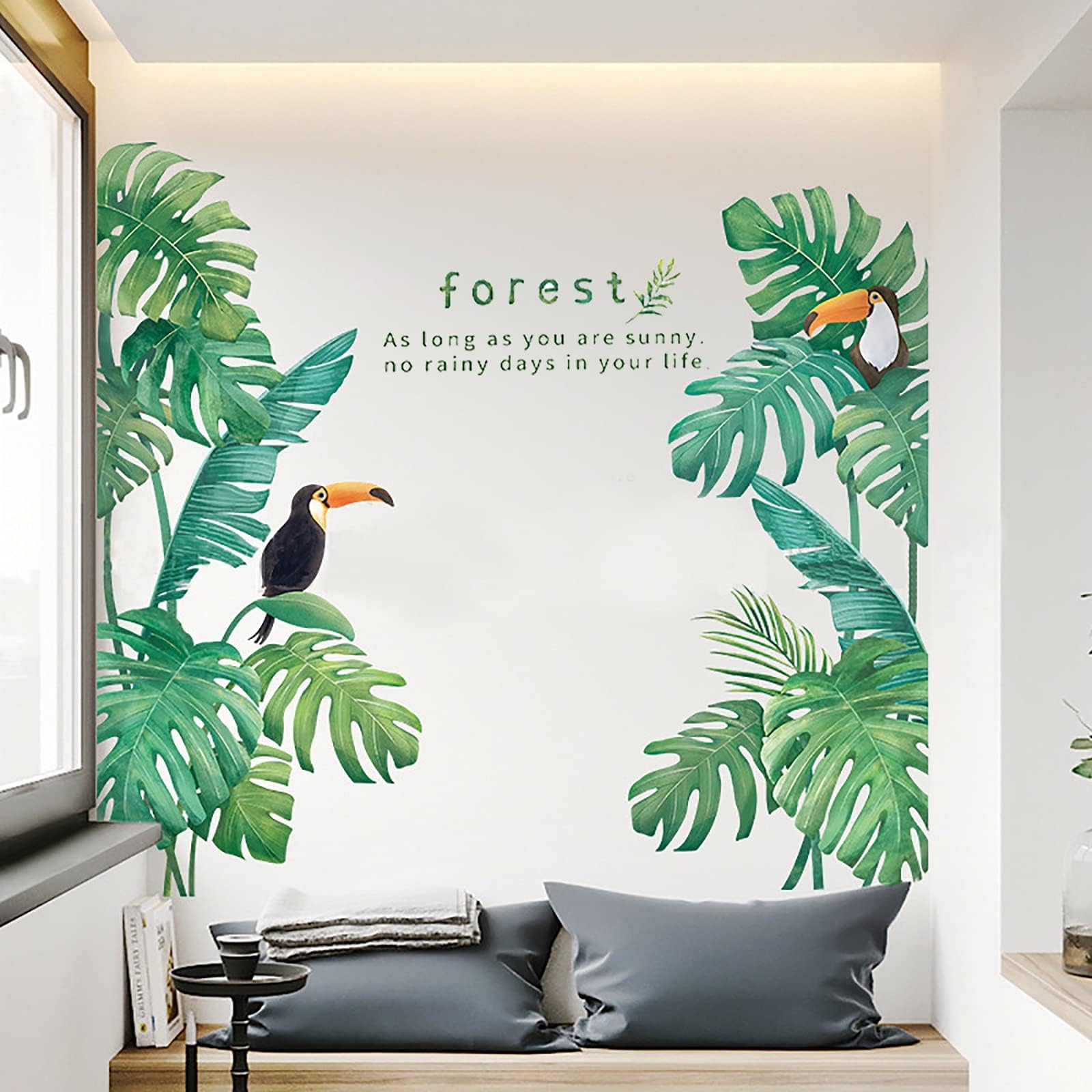 Removable Tropical Leaves Wall Decals - Green Vine Wall Stickers For Jungle Safari Room Decor