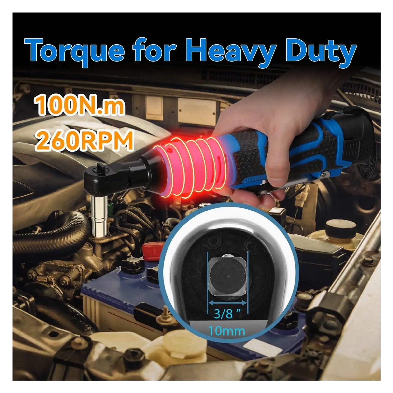 Llave de impacto Llave Eléctrica Inalámbrica De 18V, Llaves De Trinquete De Ángulo Recto De 100Nm, Juego De Herramientas De Reparación De Automóviles Recargable Por Impacto, Llave De Ángulo De 3/8 Pul