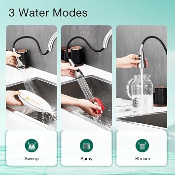 CREA Kitchen Sink Faucet,Pull Down Kitchen Faucets with Sprayer 3 Modes,Brushed Nickel Uitility Laundry Faucet Single Hole Bar Sink Faucet 360Swivel High Arc Commercial RV Faucet Stainless Steel